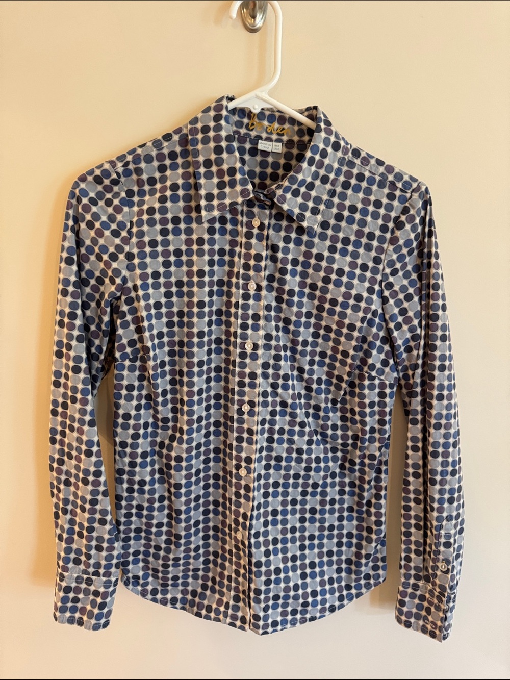 Boden Navy and White Polka Dot Button-Down Shirt